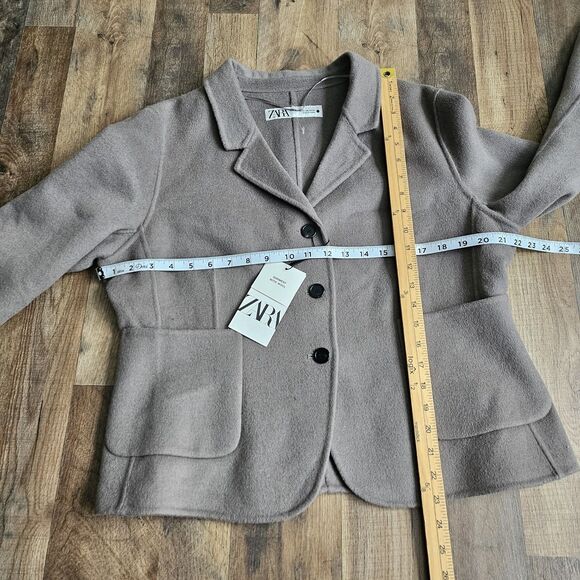 NWT ZARA DOUBLE FACED FITTED Wool Blend BLAZER XXL Gray Pockets Coat - Picture 7 of 10